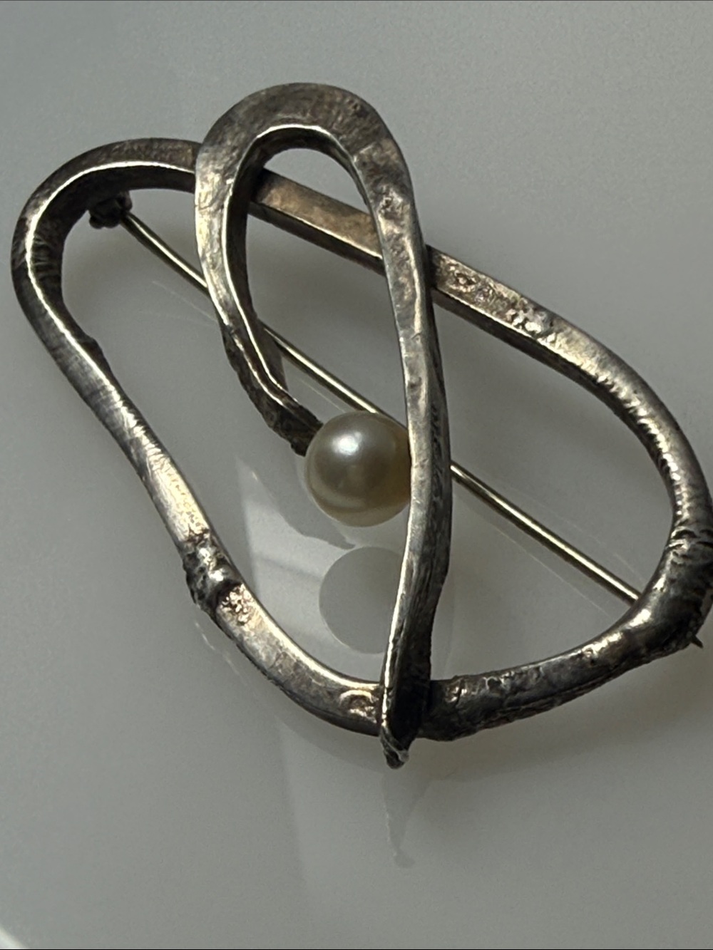 Vintage Sterling and Pearl Accent Brooch  with a Texture Surface.